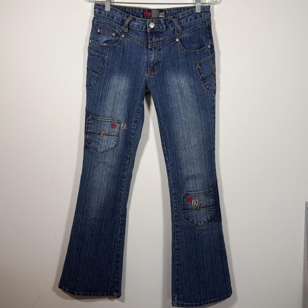 RARE Y2K mega embroidered flare jeans Size 7